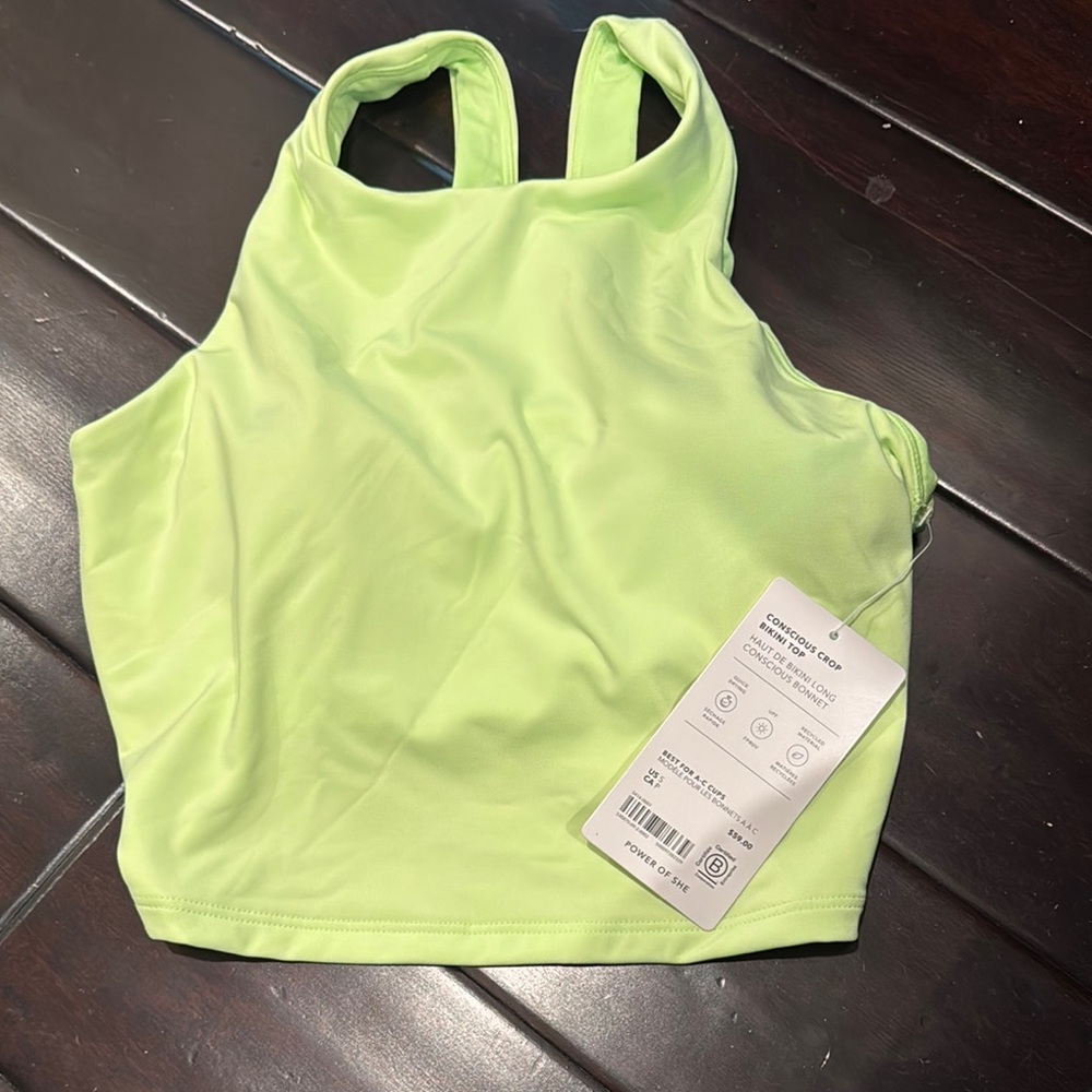 Athleta Neon Green conscious crop bikini top small s a-c
